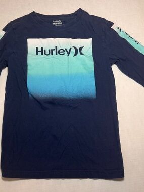 Hurley Boys Youth Medium Crew Neck Tee Long Sleeve T-Shirt Blue Logo